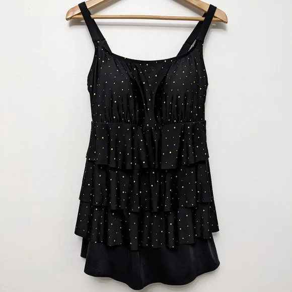 Longitude Swim Longitude Womens Tiered Ruffle Front One Piece